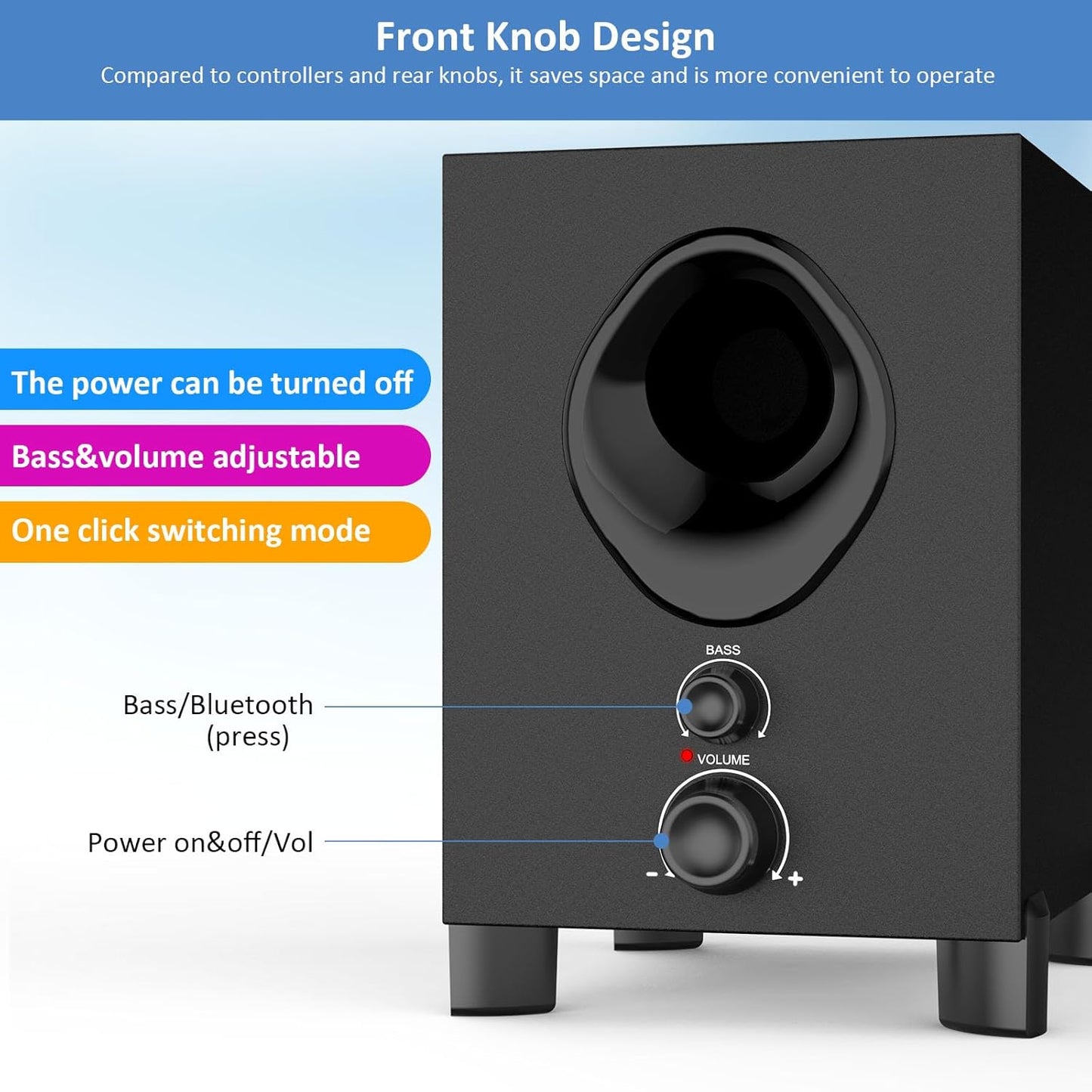 OROW Bluetooth Computer Speakers,PC Speaker with Subwoofer,Front Knob 18W Wireless PC Speakers,Support AUX&Bluetooth Play,Great for Party/Game/TV (S213)
