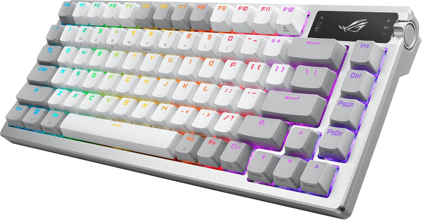 ASUS ROG Azoth 75 Wireless DIY Custom Gaming Keyboard, OLED display, Gasket-Mount, Three-Layer Dampening, Hot-Swappable Pre-lubed ROG NX Brown Switches & Keyboard Stabilizers, PBT Keycaps, RGB - White