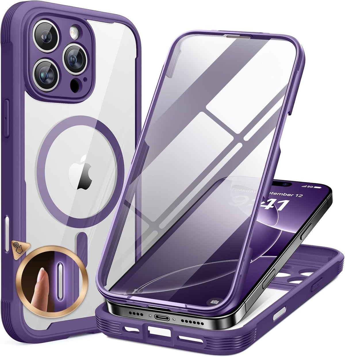 Miracase Designed for iPhone 16 Pro Max Case 6.9'' [Compatible with MagSafe] Full-Body Phone case with Built-in Glass Screen Protector,Drop Proof 16 Pro Max Cover, Purple