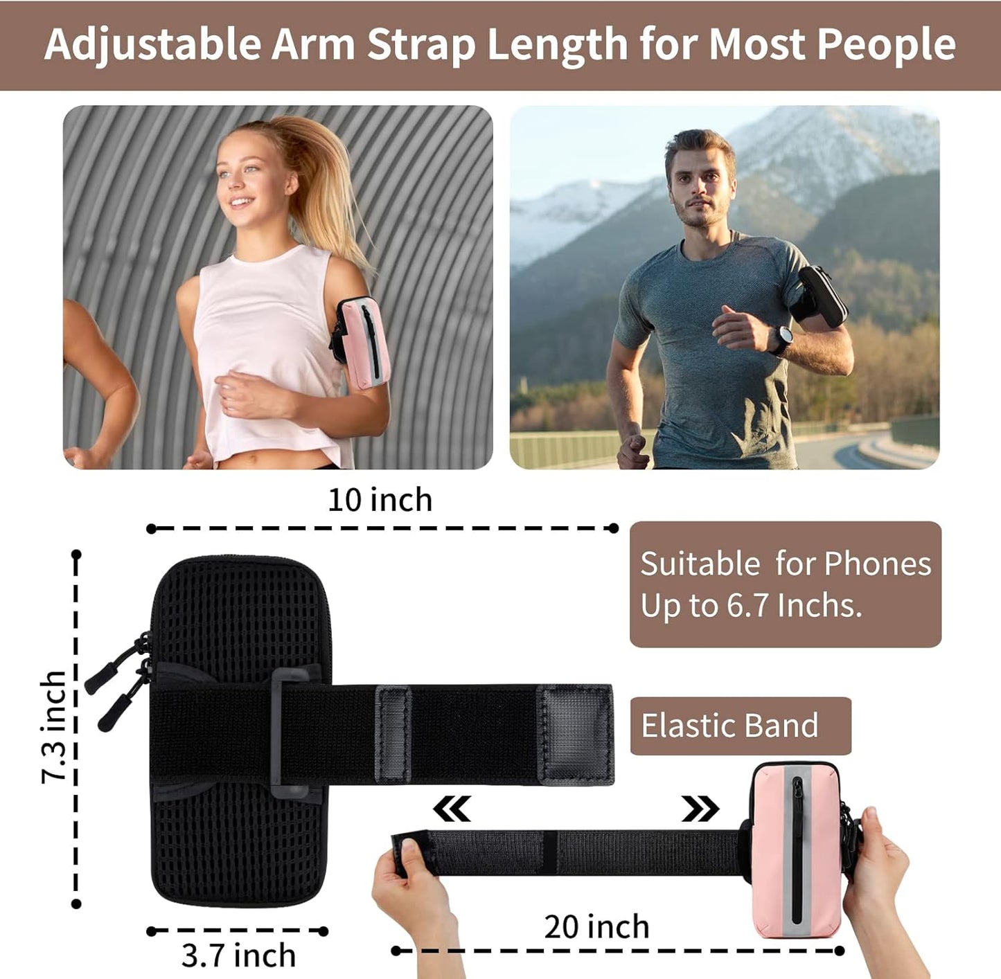 Running Phone Holder Armband, iPhone Arm Bands for Exercise, Running Arm Bands for Cell Phone, Phone Purse Cell Phone Holder for Walking (Pink)