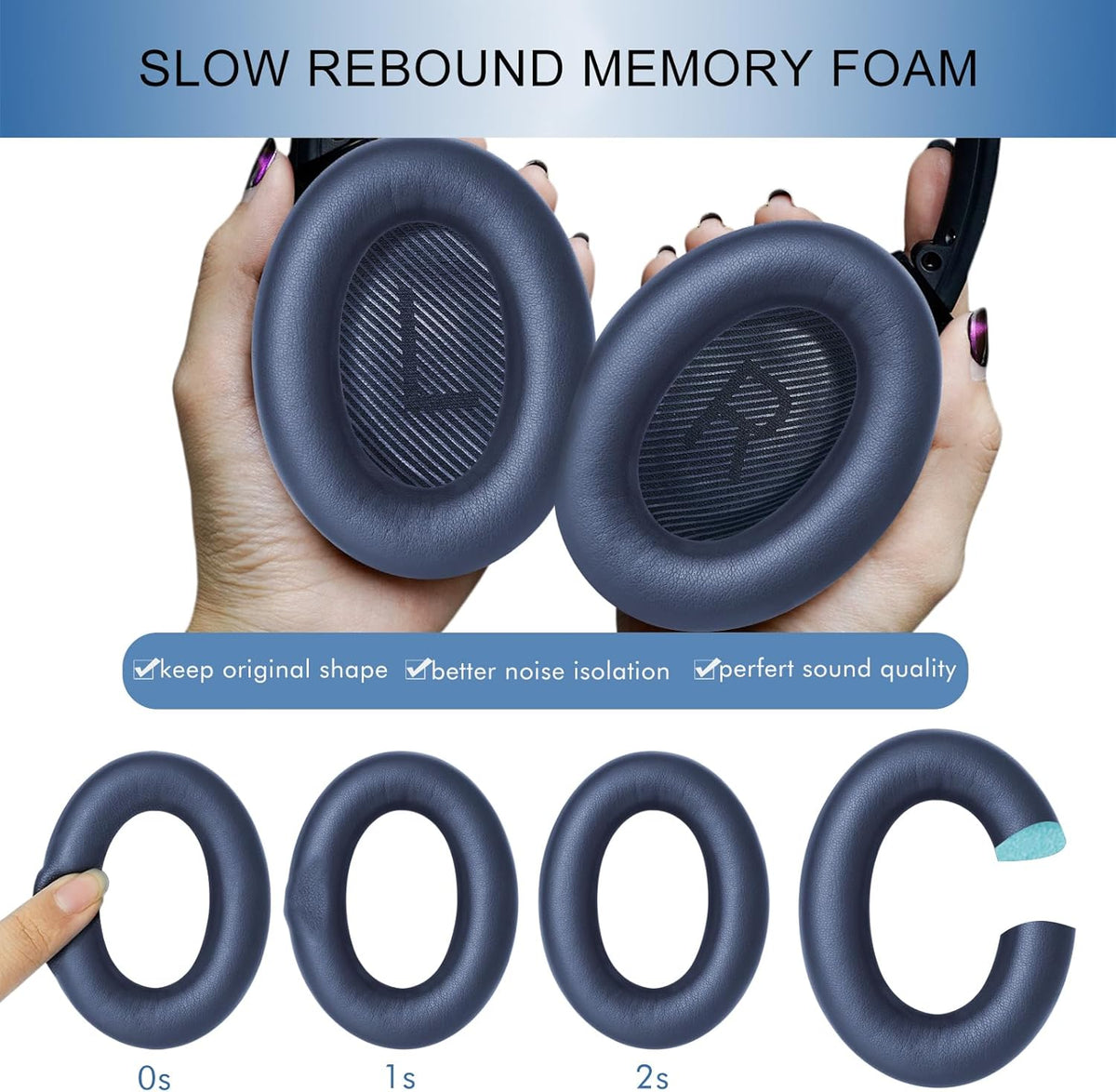 GEVO Ear Pads Cushions Replacement for Bose QC35 ii QC35, Earpads for Bose QuietComfort 35ii 35 Headphones with Protein Leather Noise Isolation Memory Foam (Blue)