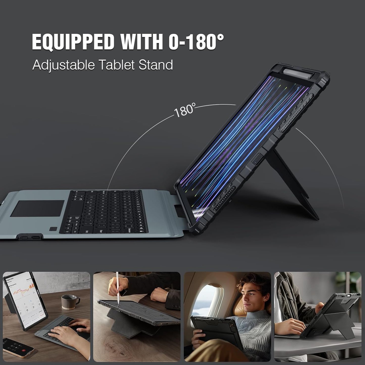 Nillkin iPad Air 13 inch Case Keyboard (M3,2025/M2,2024), Slide Camera Cover, iPad Pro 12.9 Protective Case with 7 Colors Backlit Wireless Detachable Keyboard, Trackpad and Pencil Holder