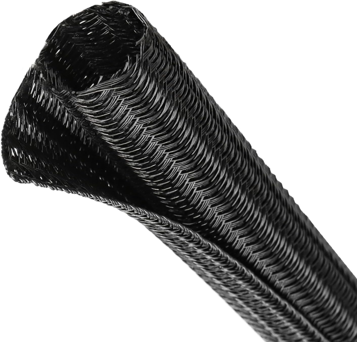 Split Wire Loom Tubing, Cable Protector Sleeve, Braided Cable Management for TV/Computer/Home Theater/Engine Bay, Cord Protectors from Pets No Chew (Black, 1.26"-25ft)