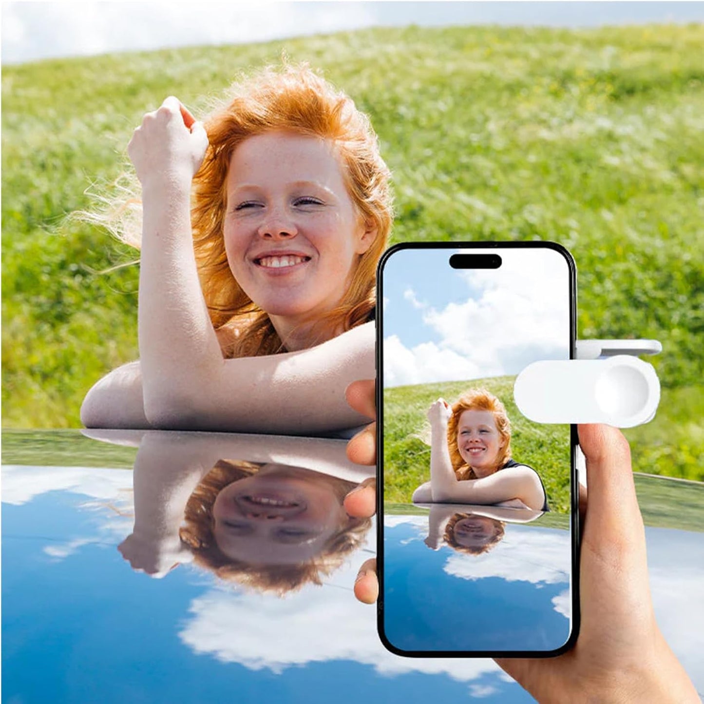 Mirror Effect Lens - Capture Stunning Reflections Instantly, Mirror for Phone to Use Back, Smartphone Camera Mirror Reflection Clip Kit, Reflection Mirror for Outdoor Travel Photography (Black*2)