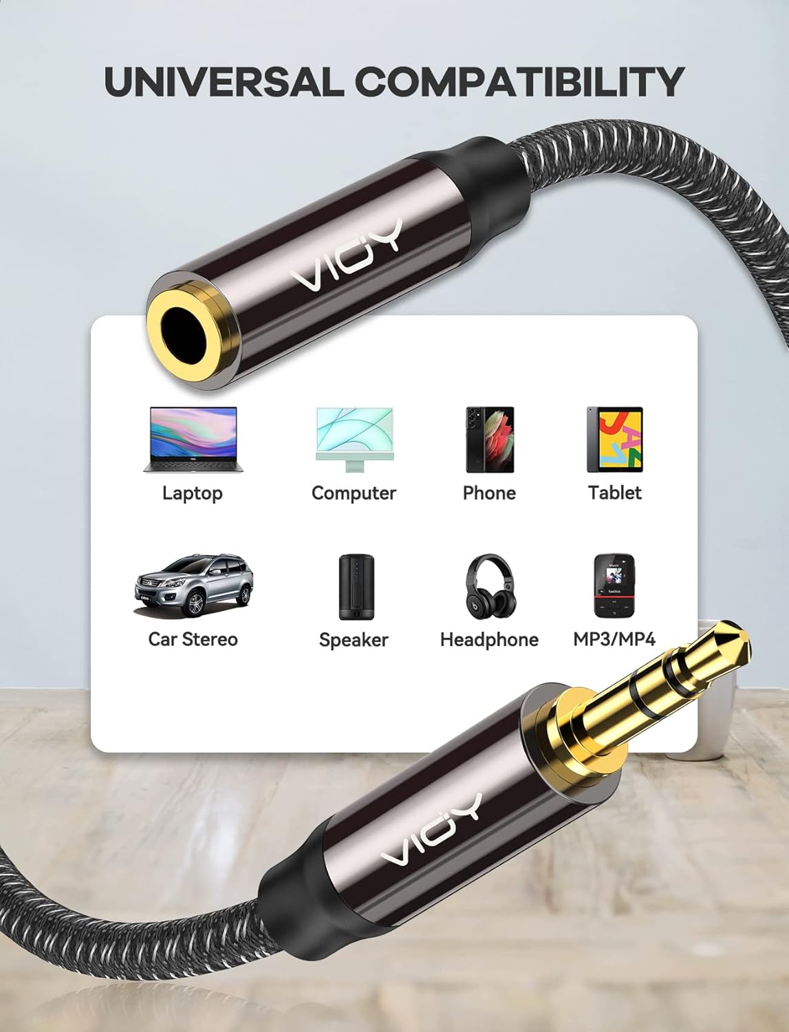 VIOY Headphone Extension Cable 15 FT,[Copper Shell, Hi-Fi Sound] 3.5 mm Male to Female Stereo Audio Cable Nylon Braided Aux Cord for Smartphones, Tablets, Media Player