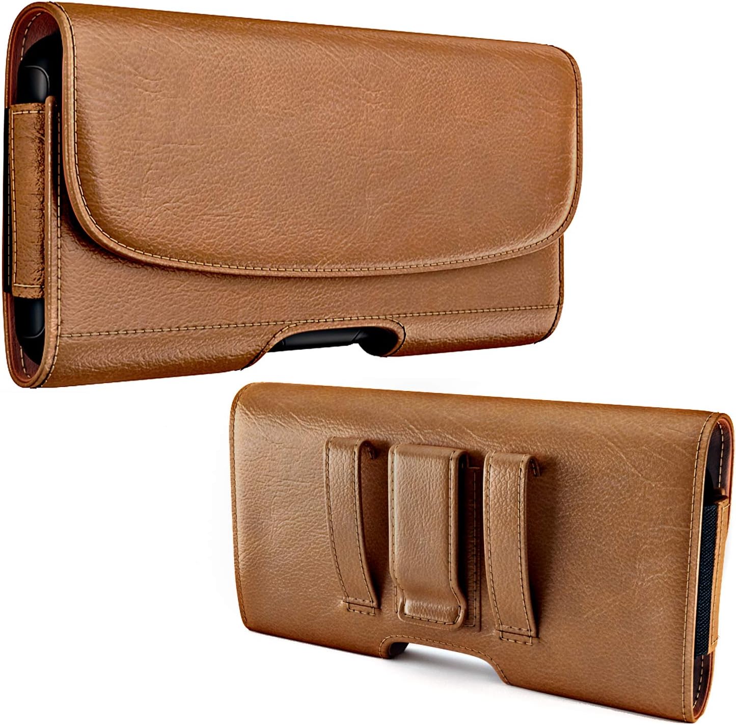 Holster for Samsung Galaxy Ultra S25 S24 S23 S22 S21 Note 20, Google Pixel 8 9 Pro XL – Extra Large Cell Phone Belt Holder Case with Clip, ID Card Pouch - Brown