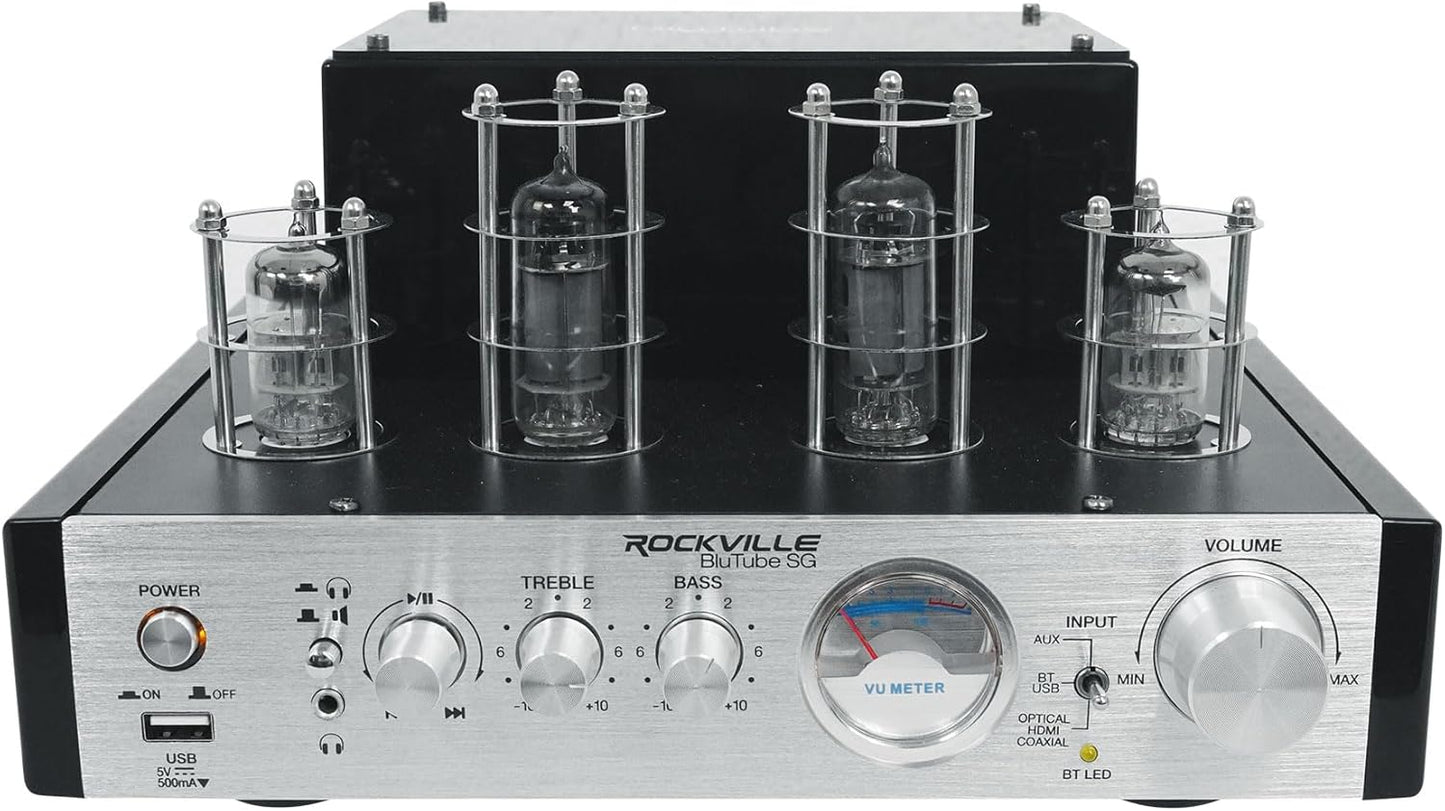 Rockville BluTube SG 70W Home Theater Tube Amplifier Stereo Receiver, Bluetooth, USB/RCA/Optical/Coaxial Inputs, 35W x 2 RMS @ 4 Ohm, for Music and Movies