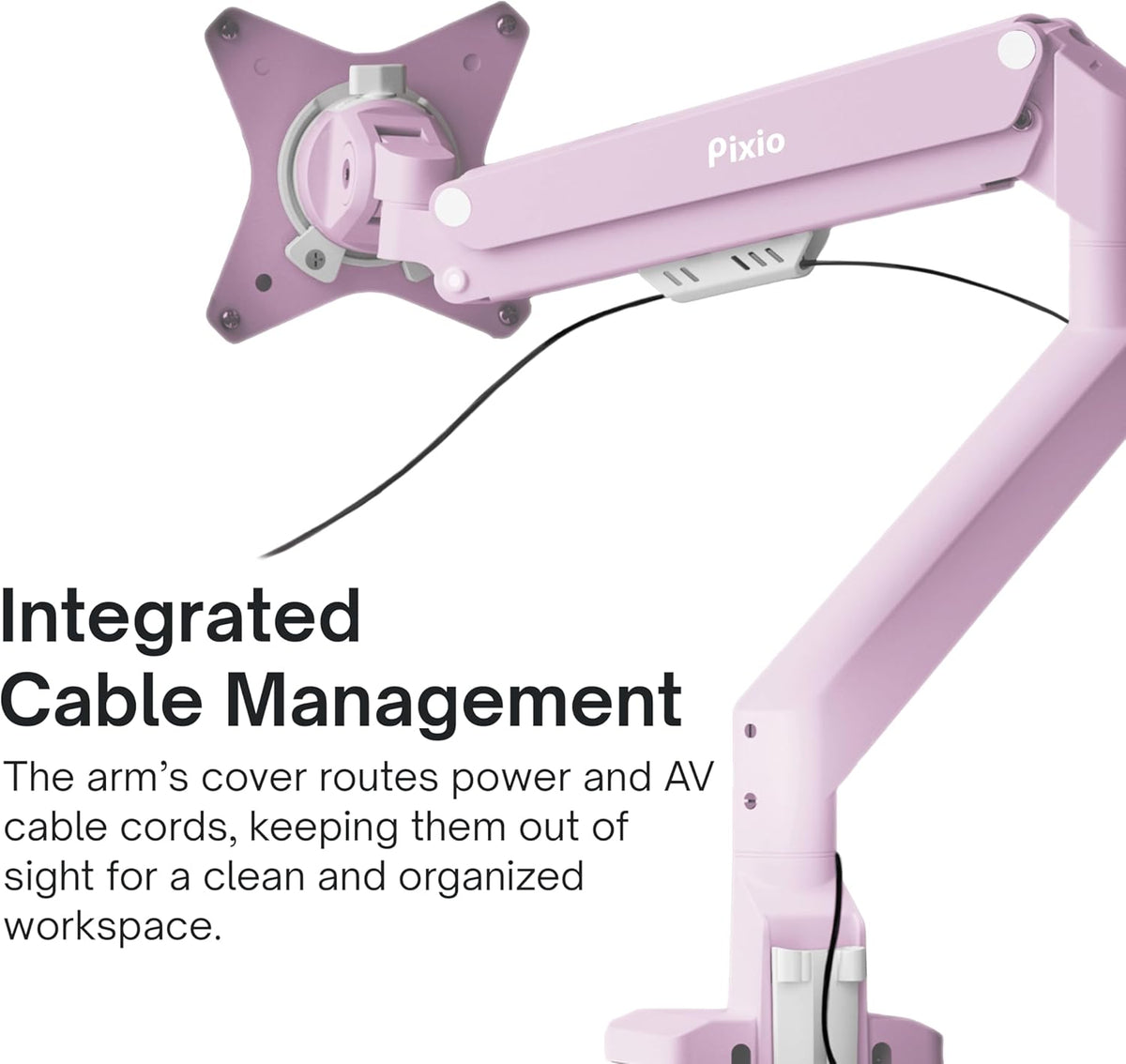 Pixio PS1S Wave Pink Single Monitor Arm Stand Desk Mount - Fits up to 32 inches Monitors and up to 19.8lbs. VESA Compatibility and Integrated Cable Management