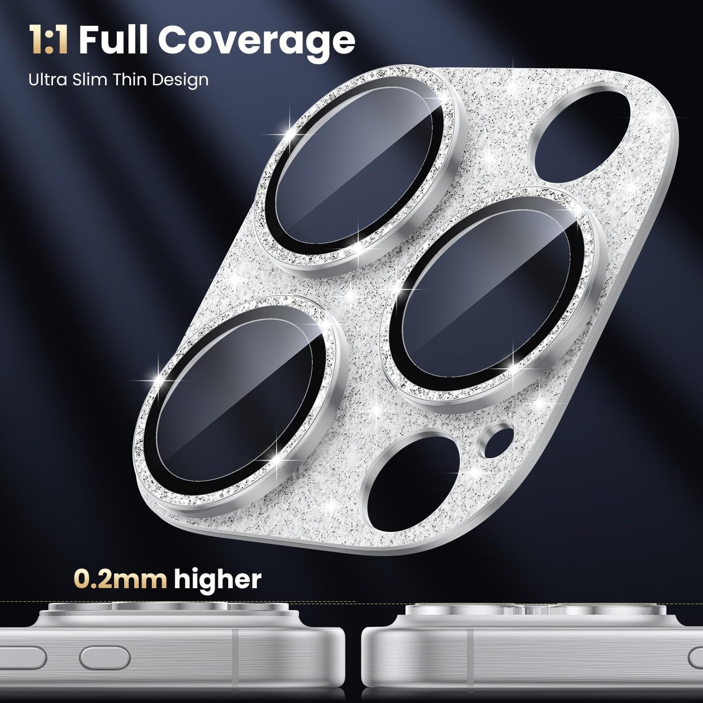 WSKEN for iPhone 16 Pro/iPhone 16 Pro Max Camera Lens Protector, [Military Grade Shatterproof] [Strong Adsorption] Metal Aluminum Alloy Tempered Glass Camera Screen Protector, Glitter