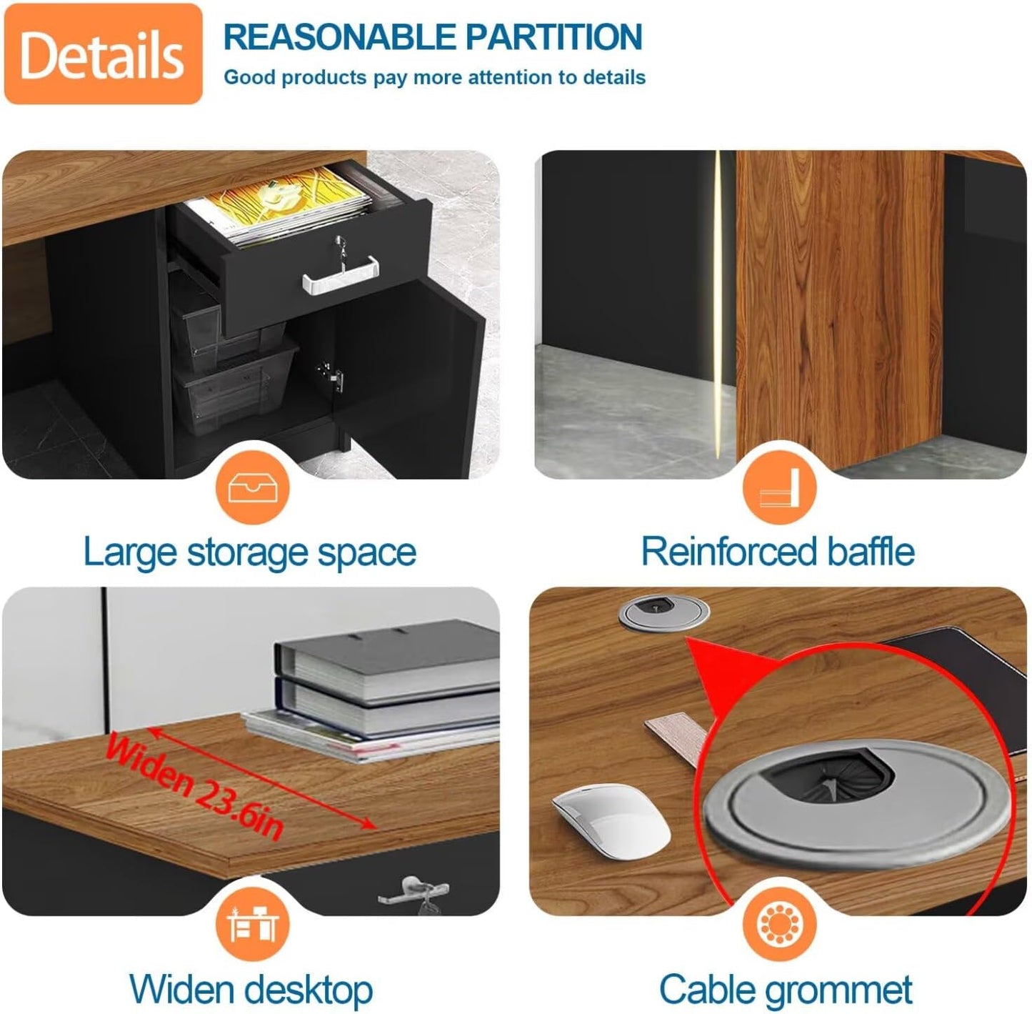 Reception Desk with Counter Modern Checkout Counter with Lockable Drawer Keyboard Tray Receptionist Desk for Office Salon Reception Table N Right 47inch/120cm