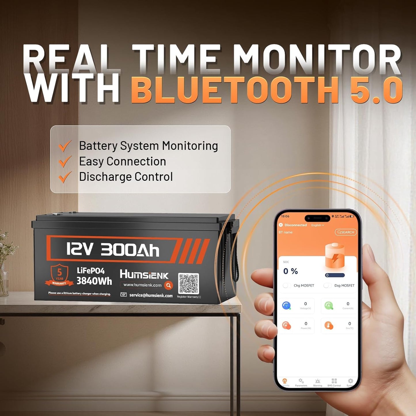 Bluetooth 12V 300Ah Battery LiFePO4 Lithium Built-in 100A BMS, 15000 Deep Cycles Battery 3840Wh with Low-Temp Protection for RV Marine Trolling Motor Home Energy Storage Off-Grid Living, 4 PACK