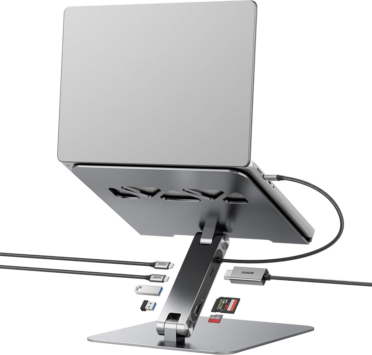 BENFEI Laptop Stand with USB C 7in1 Docking Station,HDMI 4K@60Hz,1*SD 1*Micro SD,100W Power Delivery,10Gbps 1*USB C 3.2 and 2*USB A 3.2 Compatible with MacBook Pro/Air, iPad Pro, XPS, Thinkpad