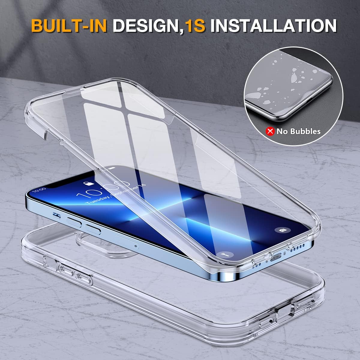 Miracase Glass Case for iPhone 13 Pro Max 6.7 inch, Upgrade Full-Body Clear Phone Bumper Case Cover with Built-in 9H Tempered Glass Screen Protector, Clear