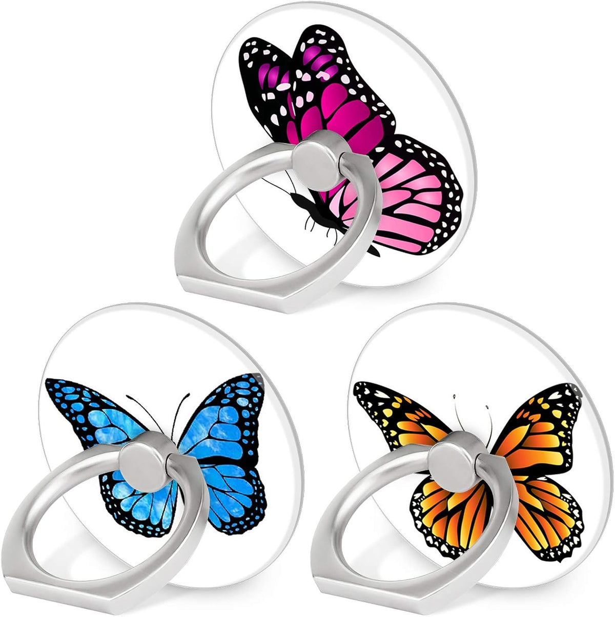 Bonoma Finger Ring Stand, 3 Pack Butterfly 360 Degree Rotation Phone Ring Stand Grip Holder Compatible with Smartphones and Tablets