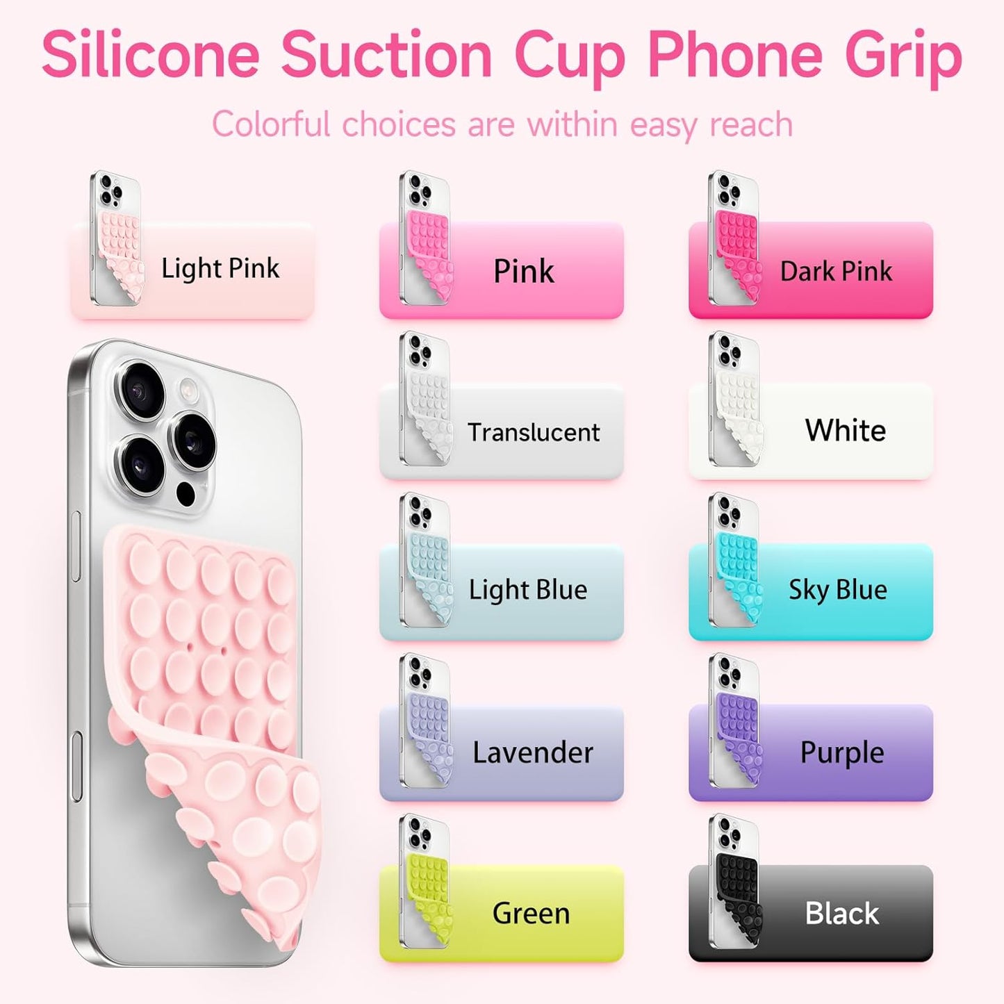 Silicone Suction Cup Phone Case Mount Double Sided, Phone Accessories Hands-Free Strong Grip Holder for Selfies and Videos, Silicon Phone Stand for iPhone and Android Light Pink