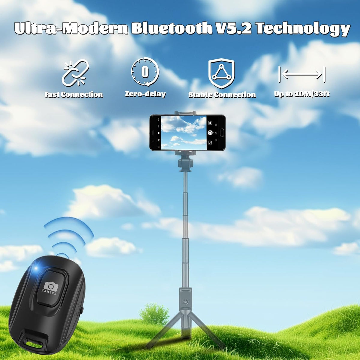MAIRAN Rechargeable Wireless Camera Remote Shutter for iPhone and Android Smartphones, Bluetooth Phone Remote Control,Selfie Button for Photos and Videos Charging Cable and Wrist Strap Included-Black