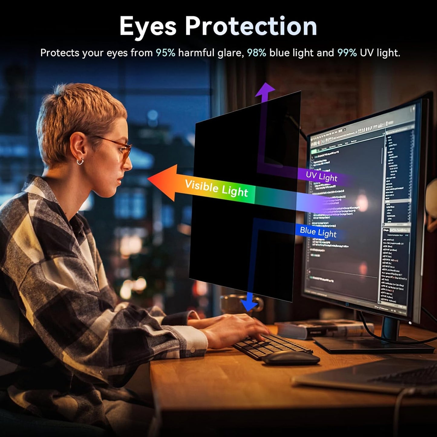 [2-Pack] 23.6 Inch Computer Privacy Screen Filter for 16:9 Widescreen Monitor, Removable Eye Protection Anti Glare Blue Light Filter Privacy Shield, Anti Scratch Anti Spy Screen Protector Film 23.6 In