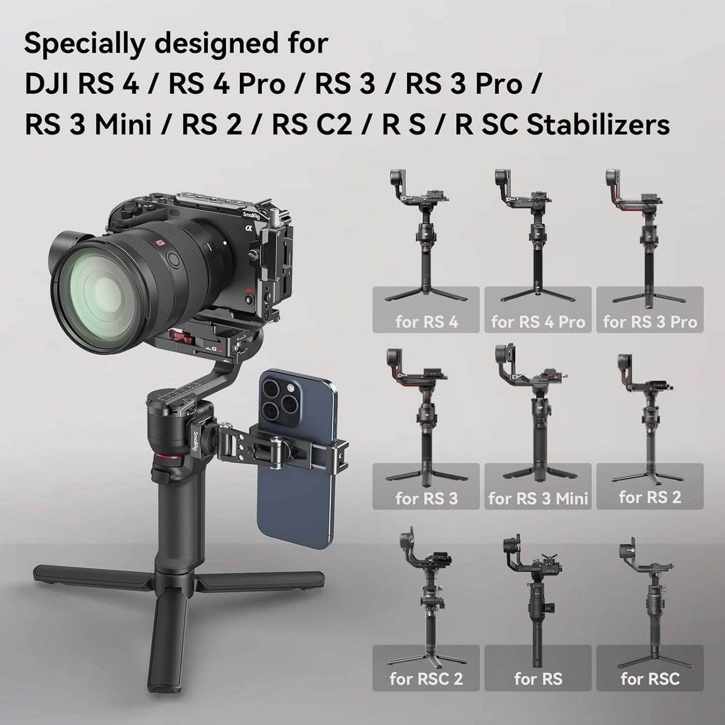 SMALLRIG Universal Phone Tripod Mount, Metal Cell Phone Mount with Cold Shoe Mount and M4 Screws for DJI RS 4 Mini/Pro, Free Adjustment Phone Mount Adapter for iPhone 17 16, for Samsung Galaxy- 4301