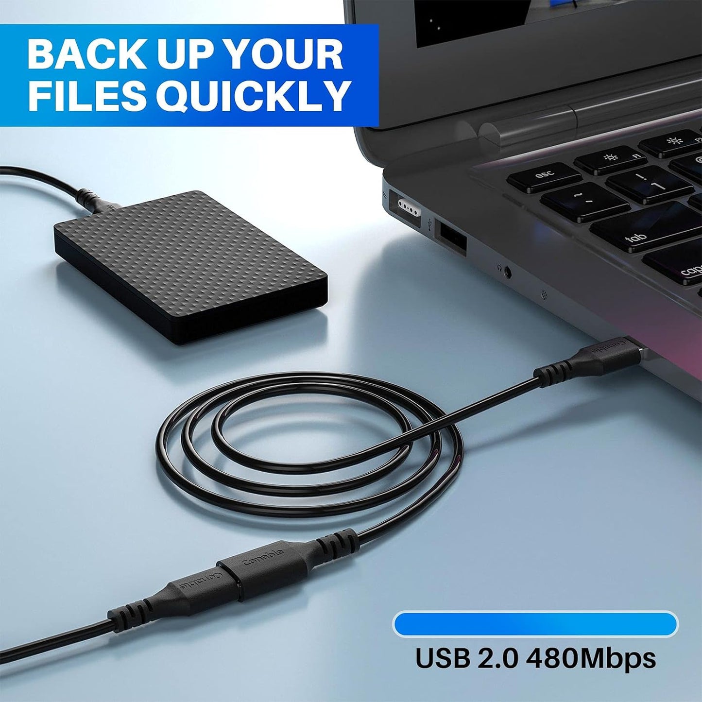 3 Pack USB Extension Cable 2 FT, Short USB 2.0 Type A Male to Female Extender Cord Adapter, Compatible with Printer, Keyboard, Mouse, Flash Drive, Hard Drive, Controller, Black Cable with 5 Cable Ties