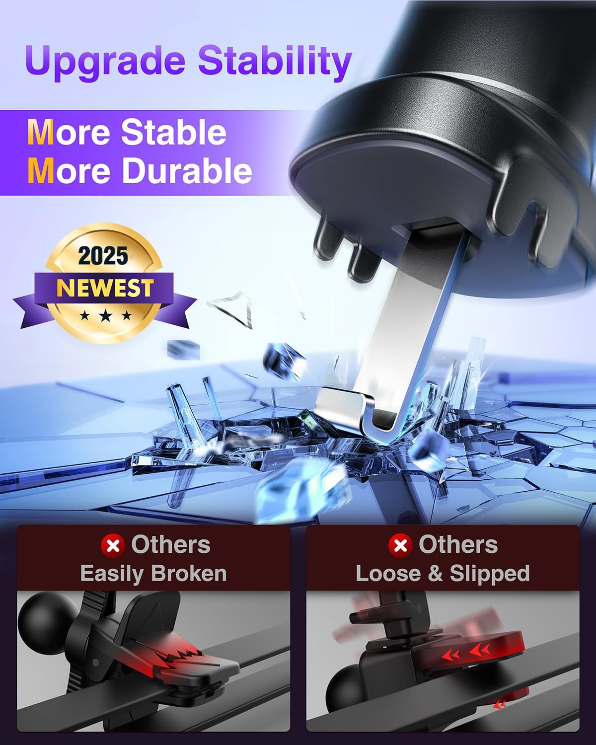 VANMASS Car Phone Holder Mount 2025 Upgraded [Patent Steel-Hook] Car Vent Phone Mount Clip Military-Grade Shockproof Cell Phone Car Mount Handsfree Truck Stand Vent Cradle for iPhone 16 Android,Purple