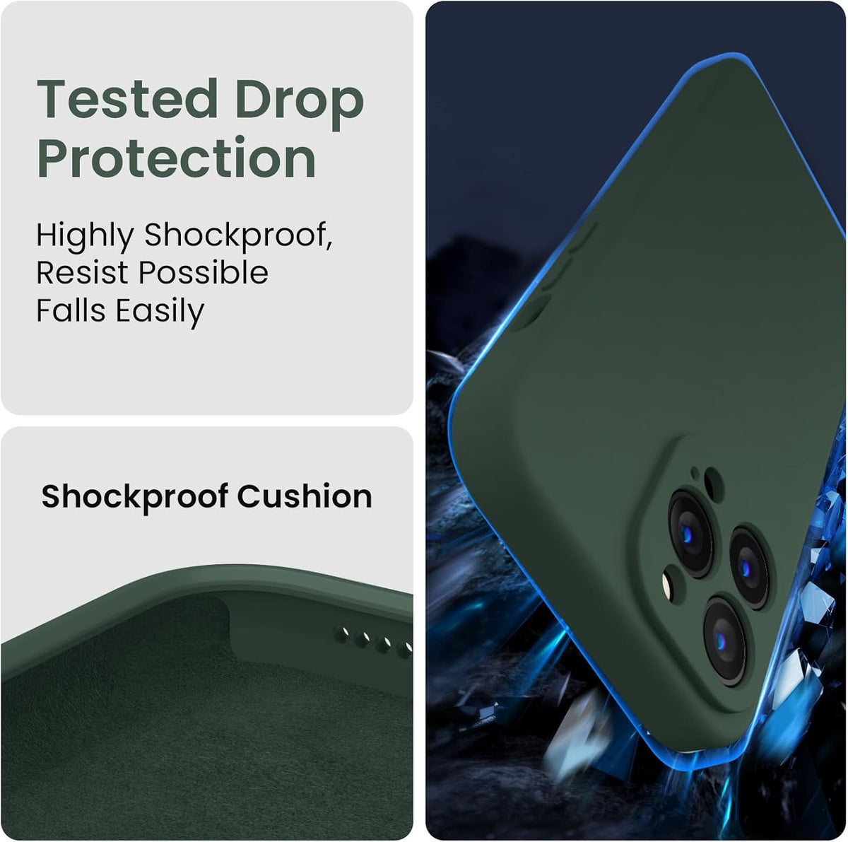 FireNova Designed for iPhone 14 Pro Case, Silicone Upgraded [Camera Protection] Phone Case with [2 Screen Protectors], Soft Anti-Scratch Microfiber Lining Inside, 6.1 inch, Alpine Green