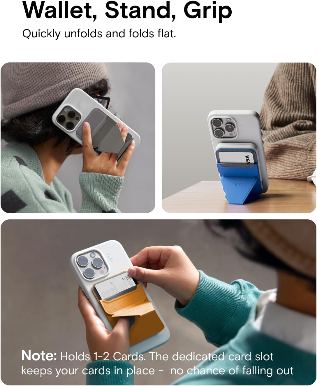 MOFT Magnetic Wallet Stand Compatible with iPhone 16/15/14/13/12 Series, Angle Adjustment MOVAS Phone Stand, Orange