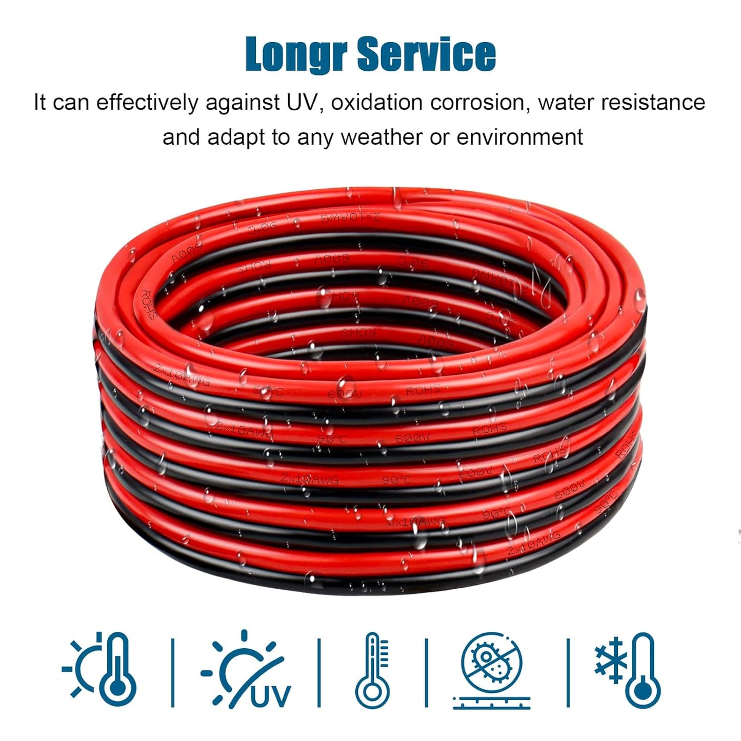 8 Gauge Wire 2 Conductors Copper Wire, 8 AWG Battery Cable Oxygen Free Copper Wire for Solar Panel, Automotive, Trailer, RV and Speaker (8 Gauge 10FT)