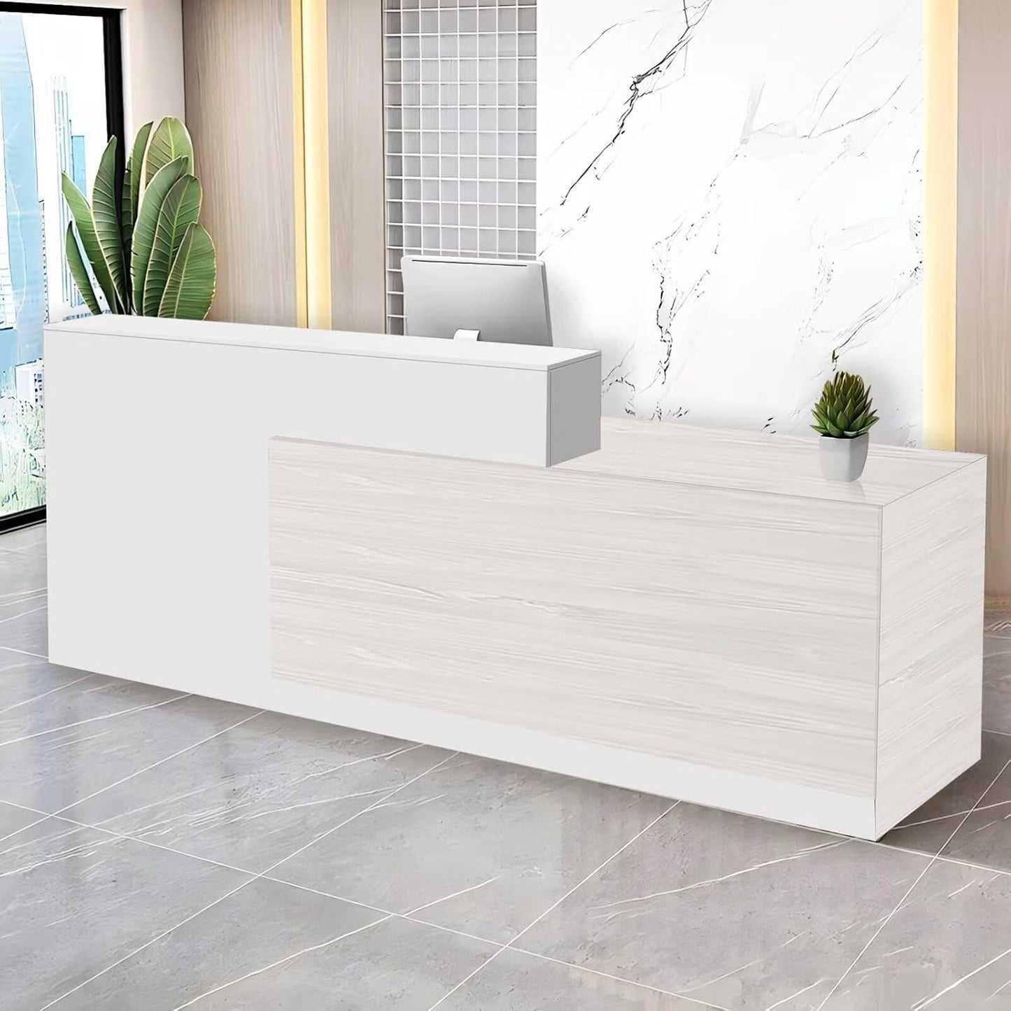 Reception Desk with Counter Modern Checkout Counter with Lockable Drawer Keyboard Tray Receptionist Desk for Office Salon Reception Table R Right 63inch/160cm