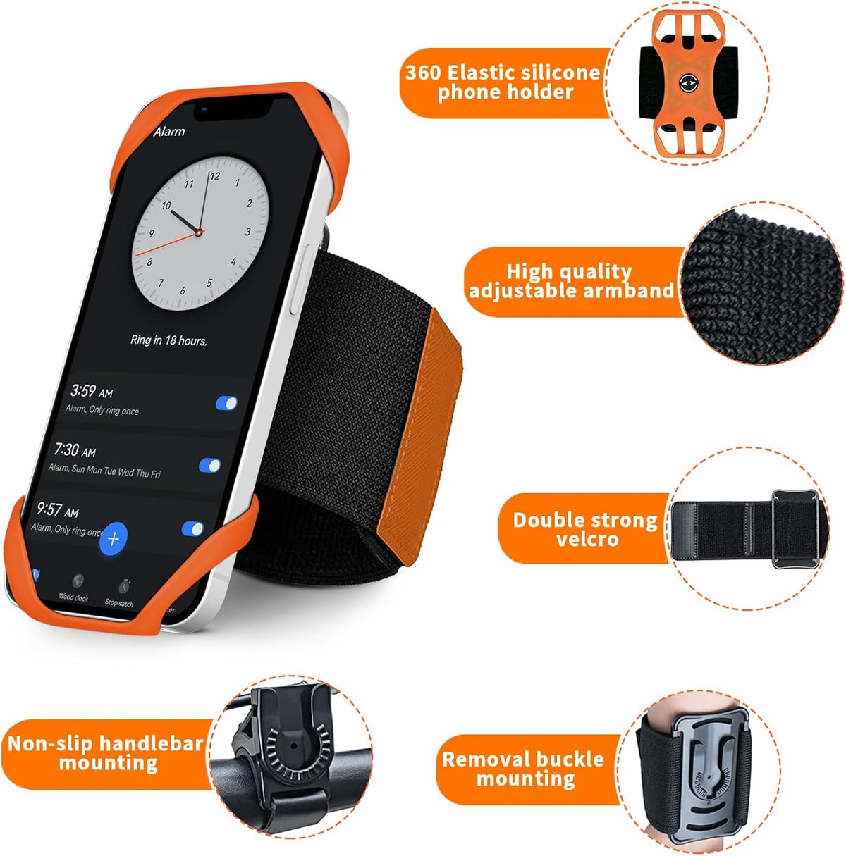 3in1 Phone Holder for Running,Arm Band/Wrist Holder/Bike Mount,Phone Armbands 360° Rotation & Detachable Fit All 4.5-7" Cellphone for iPhone 16/15/Pro/ProMax/14/13/12/mini/Pro Max/XS/XR