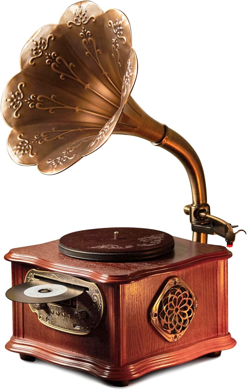 Wooden Phonograph Gramophone Turntable CD Player Stereo System Control 33/45 RPM FM AUX USB Ouput Bluetooth 4.2 … …