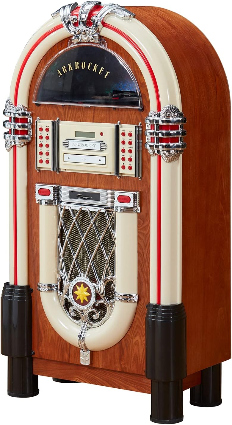 Arkrocket Full Size Jukebox Vinyl Record Player Bluetooth USB SD CD Player Radio Retro Turntable Classic Jukebox (Taurus - Classic)