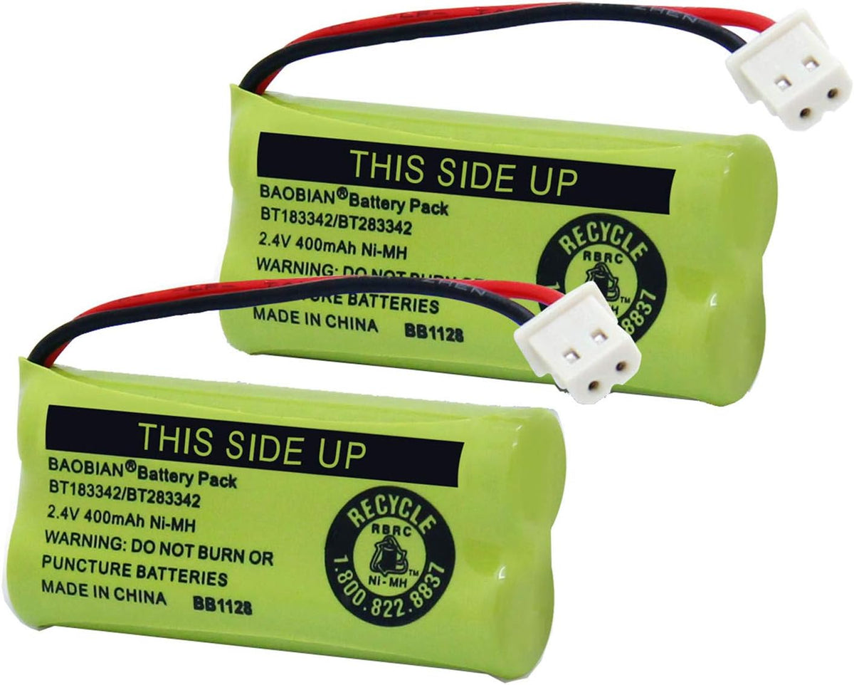 BT183342/BT283342 2.4V 400mAh Ni-MH BT166342/BT266342 BT162342/BT262342 Rechargeable Cordless Phone Battery CS6709 CS6609 CS6509 CS6409 EL52100 EL50003 (2 Pack)