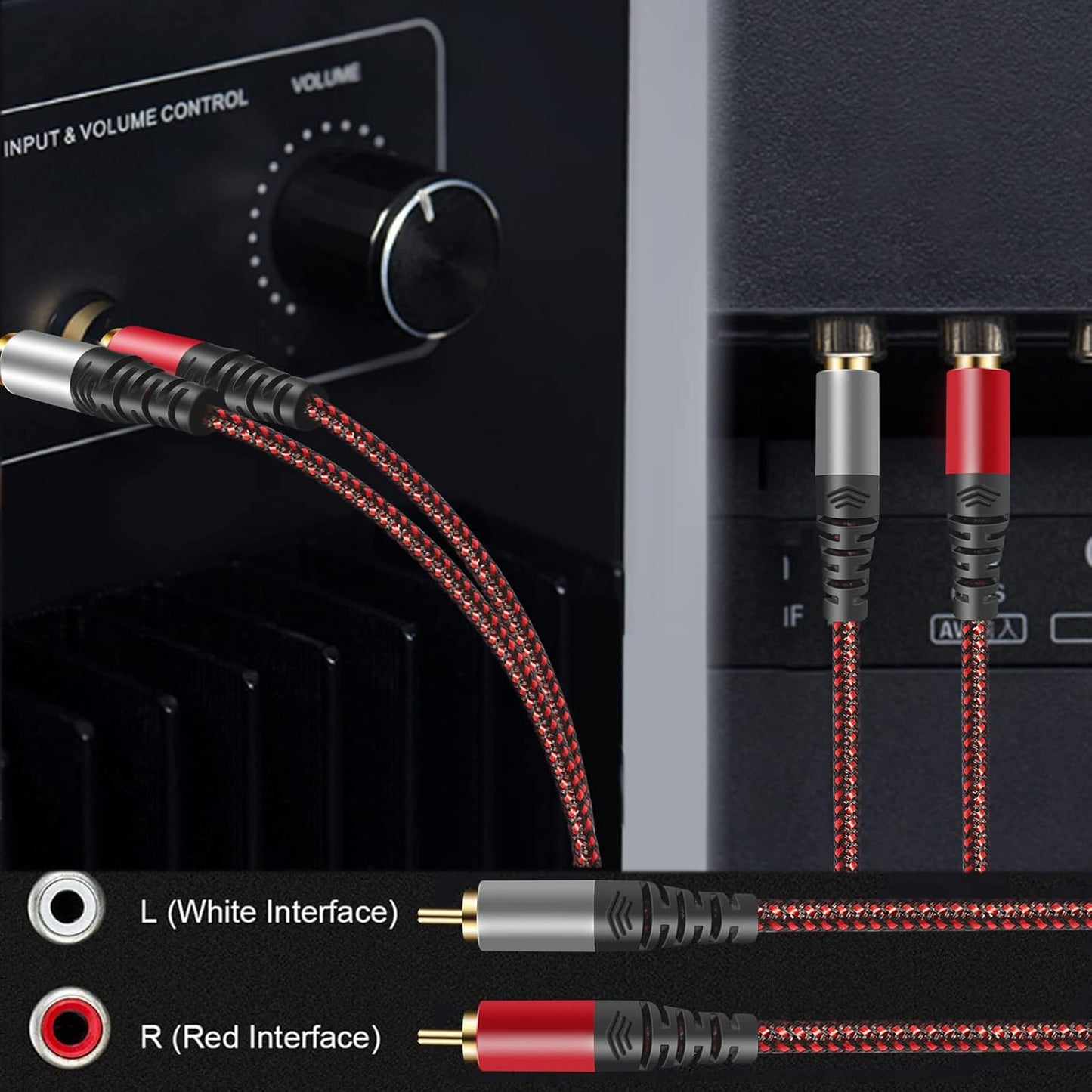 RCA Cable 6Ft,2Rca Male to 2-RCA Male Audio Stereo Subwoofer Cable [Hi-Fi Sound] Nylon-Braided Auxiliary Audio Cord for Home Theater, HDTV, Amplifiers, Hi-Fi Systems,Speakers and etc (6Ft)