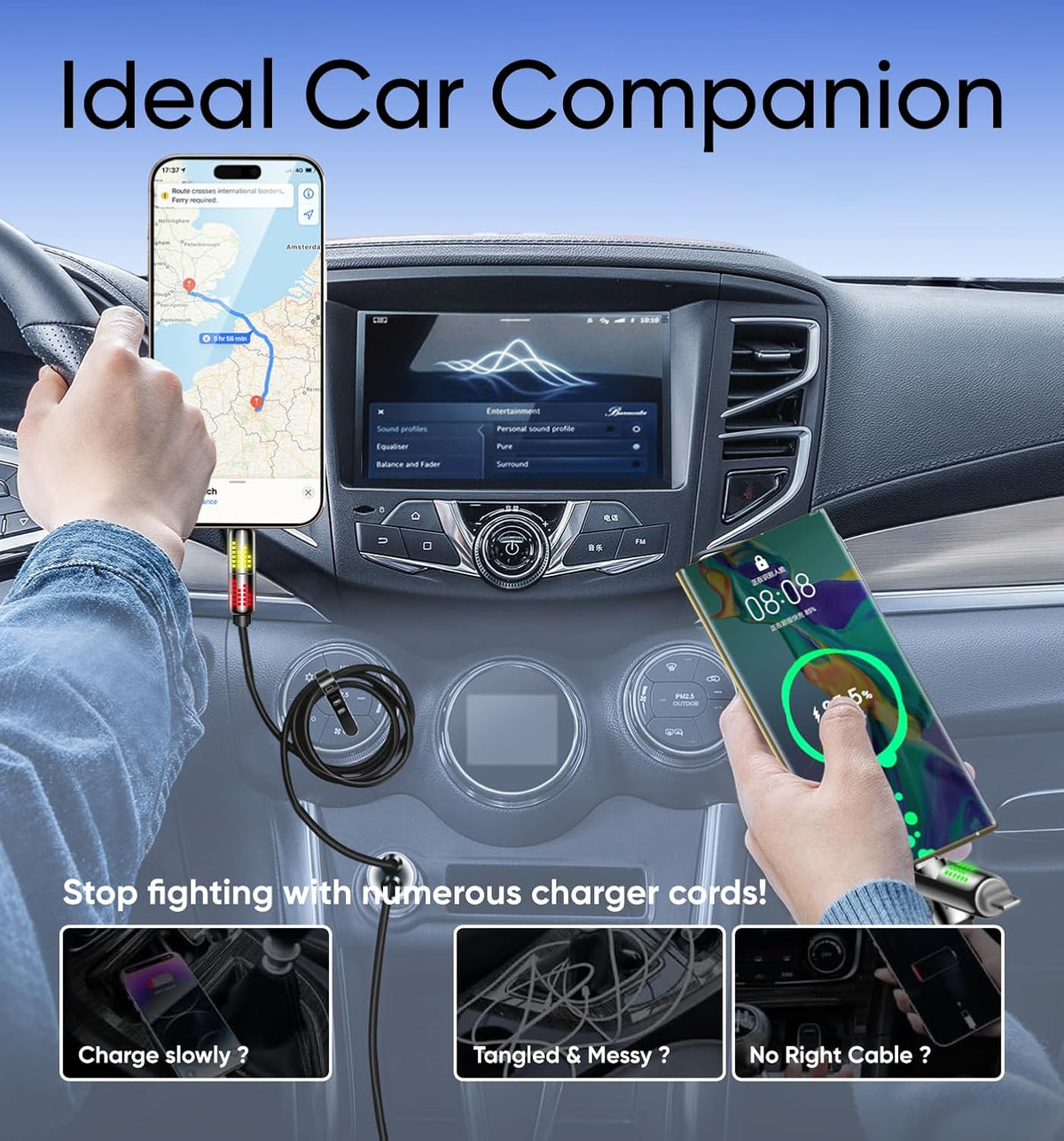 MAGIC JOHN 240W 4 in 1 Charging Cable, 6.6FT USB C to Lightning Cable [MFi Certified], Multi Chargers for All Devices, Chubby USB A/C to C/Lightning with Light for iPhone/MacBook/iPad/Samsung/Switch 2