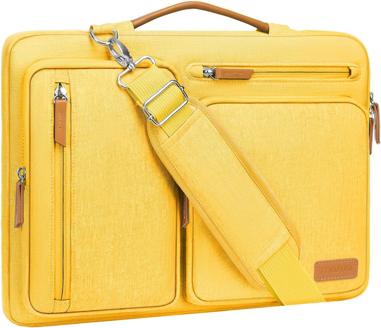 MOSISO 360 Protective Laptop Shoulder Bag,13-13.3 inch Computer Bag Compatible with MacBook, HP, Dell, Lenovo, Asus Notebook,Side Open Messenger Bag with 4 Zipper Pockets&Handle, Yellow