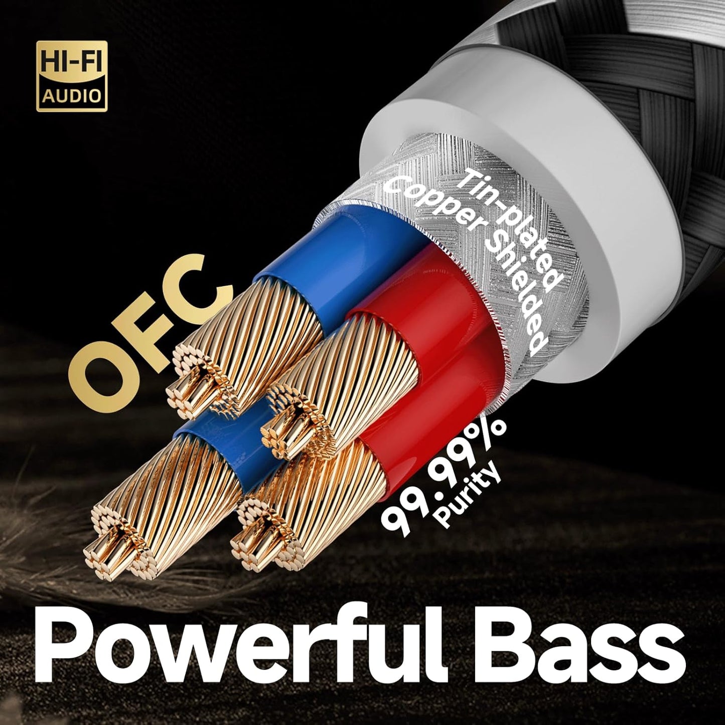 TODN RCA Cables Audiophile Male to Male Stereo Shielded HiFi OFC Car Audio RCA Cable for Sub, Amp, Phono (3ft/1m, 1 Pair)
