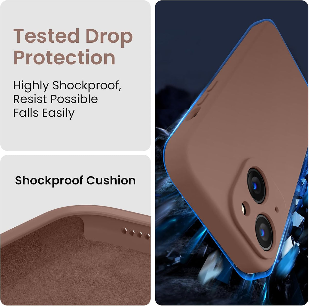 FireNova Designed for iPhone 15 Plus Case, Silicone [Camera Protection] Case with [2 Screen Protectors], Soft Anti-Scratch Microfiber Lining Inside, 6.7 inch, Light Brown