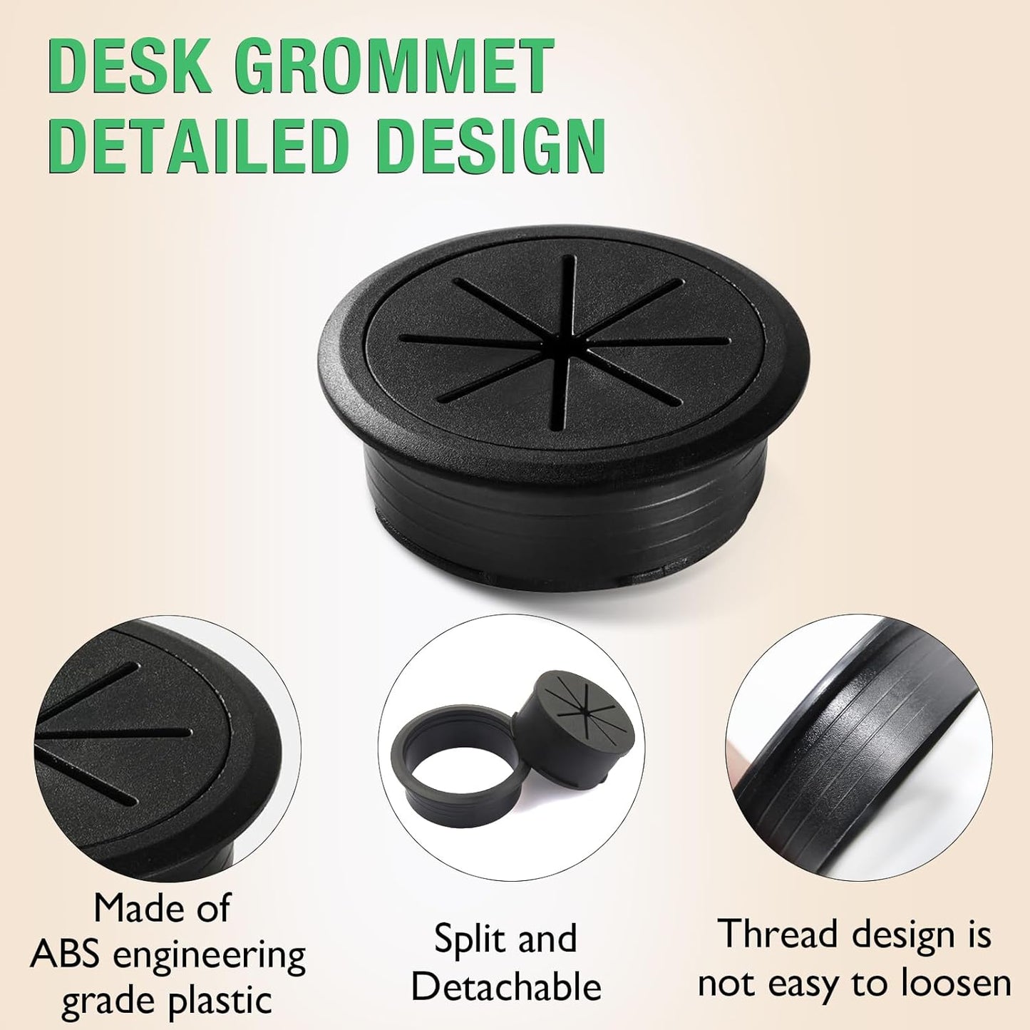 5 Pcs Desk Grommet 2-1/16" / 53 mm, Desk Hole Cover for Cables Coffee, Cable Grommet ABS Plastic, Desk Hole Grommet for Home & Office Pc, Detachable Cable Cord Organizer