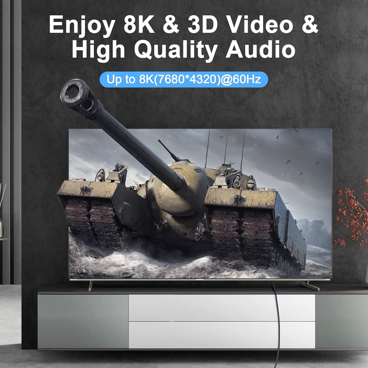 8K 4K HDMI Cable 1.6FT 2 Pack, High Speed Braided HDMI to HDMI 2.1 Cord Supports 8K@60Hz, 4K@120Hz 144Hz 48Gbps Compatible with Roku TV/PS5/HDTV/Blu-ray