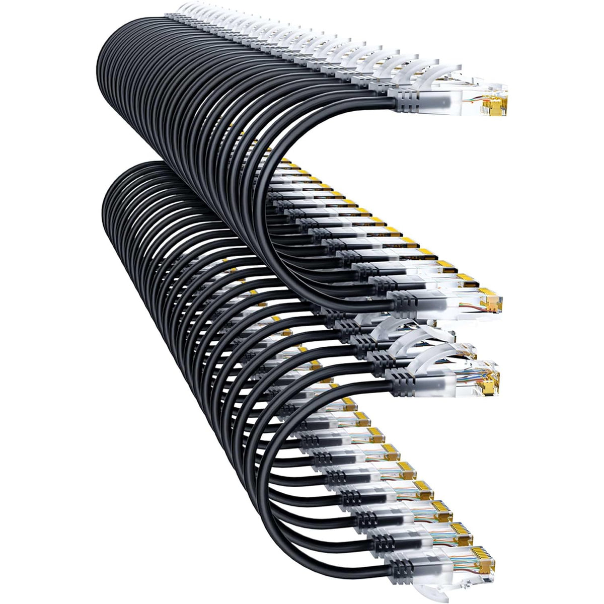 Cat6a Patch Cables 0.5ft (48 Pack) Slim, Cat6 Ethernet Patch Cable Pure Copper, Flexible Cat 6 Patch Cable 550MHZ 10G, Space-Saving Cat 6A Network Cables for Patch Panel Black