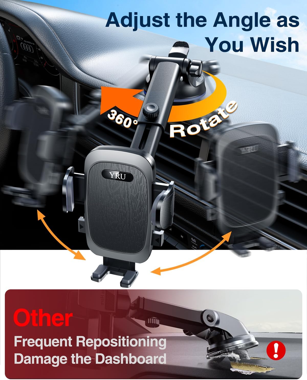 【2025 Military-Grade】Phone Holders for Your Car【Upgraded 90+LBS Strongest Suction & Clip】Cell Phone Mount Dashboard Windshield Vent Truck Automobile Cradle for iPhone 16 Pro Max 15 14 13 Android,Black