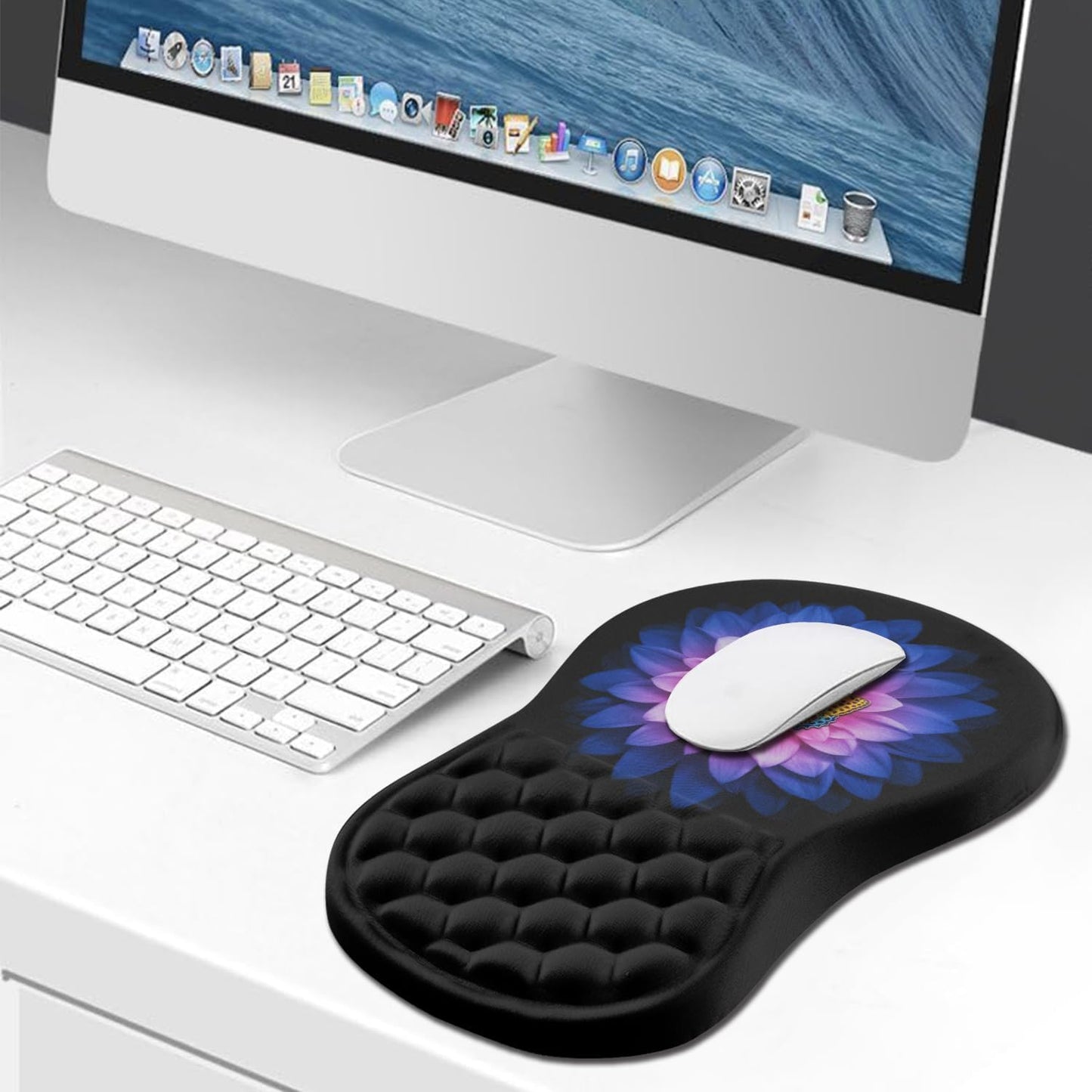 Hokafenle Ergonomic Mouse Pad Wrist Support, Wrist Rest Mousepad for Carpal Tunnel Pain Relief with Integrated Memory Foam Slope Massage Bulge (11.8x7.9 inch,Butterfly Lotus Floral