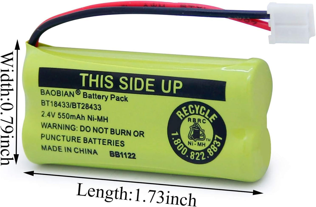 BT18433 BT28433 Cordless Phone Battery Compatible with AT&T/Lucent BT-18433 BT-184342 BT-28433 BT-284342 BT-6010 BT-8000 BT-8001 BT-8300 Empire CPH-515D CPH515D 2.4V 550mAh Ni-MH(Pack of 3)