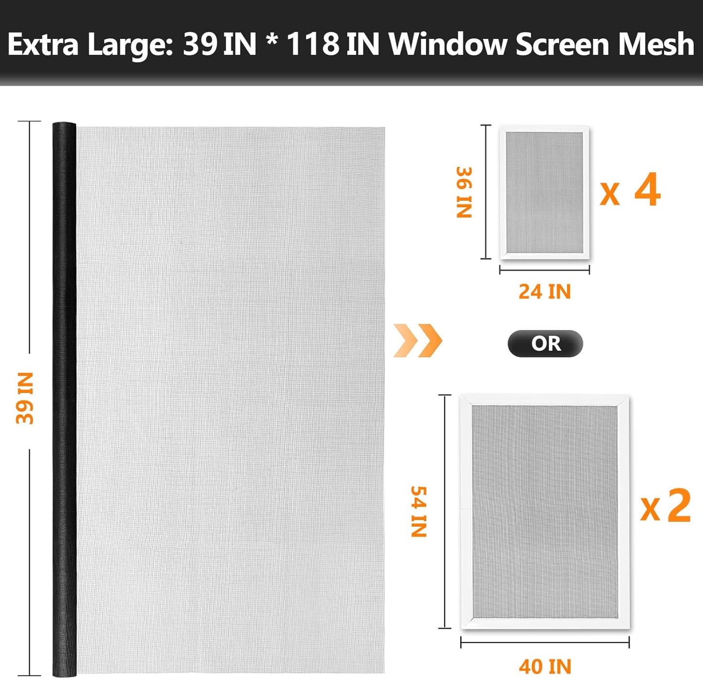 Window Screens Replacement Repair Kit, Black Screen Door Mesh Replacement Kit, Durable Fiberglass Mesh Roll with Tools for Windows Doors Patio and Porch, 39in x 118in