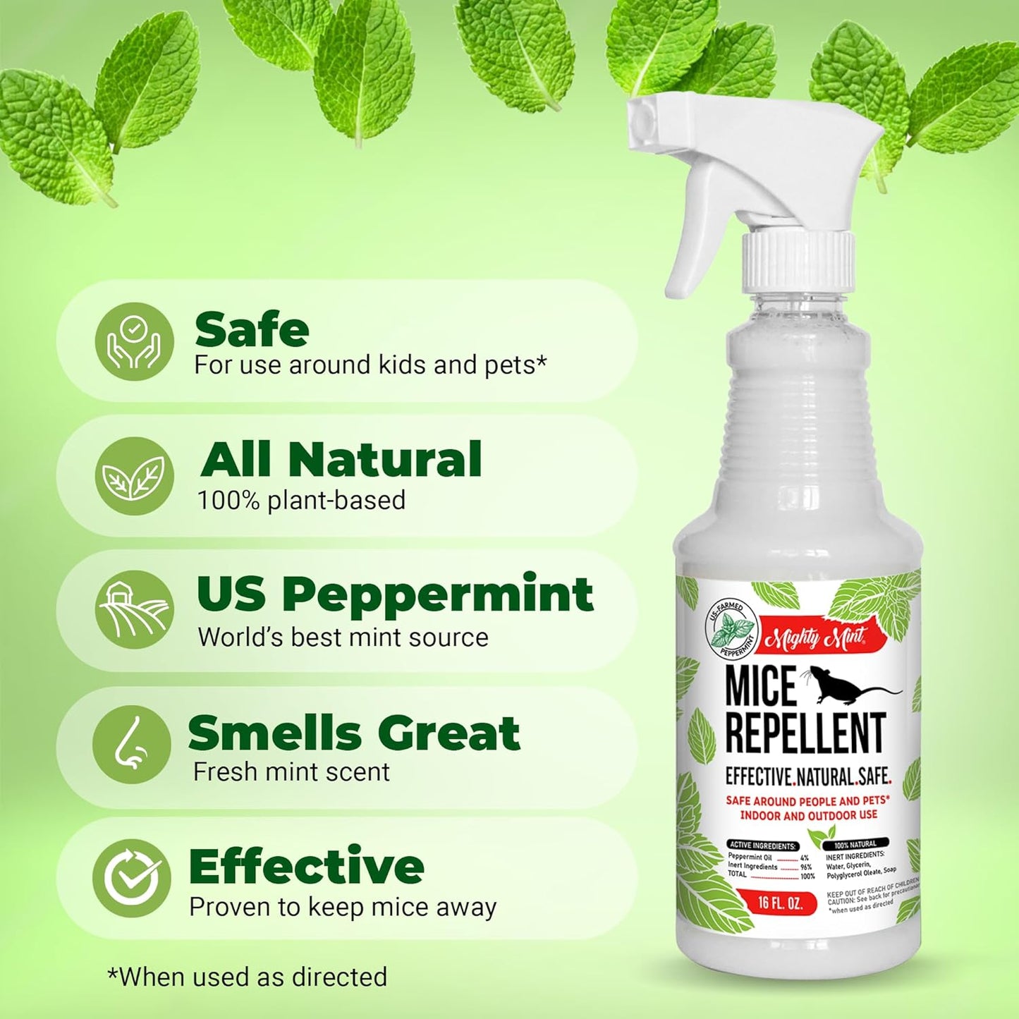 Mighty Mint Peppermint Oil Mouse Repellent Spray – Natural Indoor & Outdoor Control for Mice and Rodents – Plant-Based, Extra-Strong Formula - 16 oz (Pack of 2)