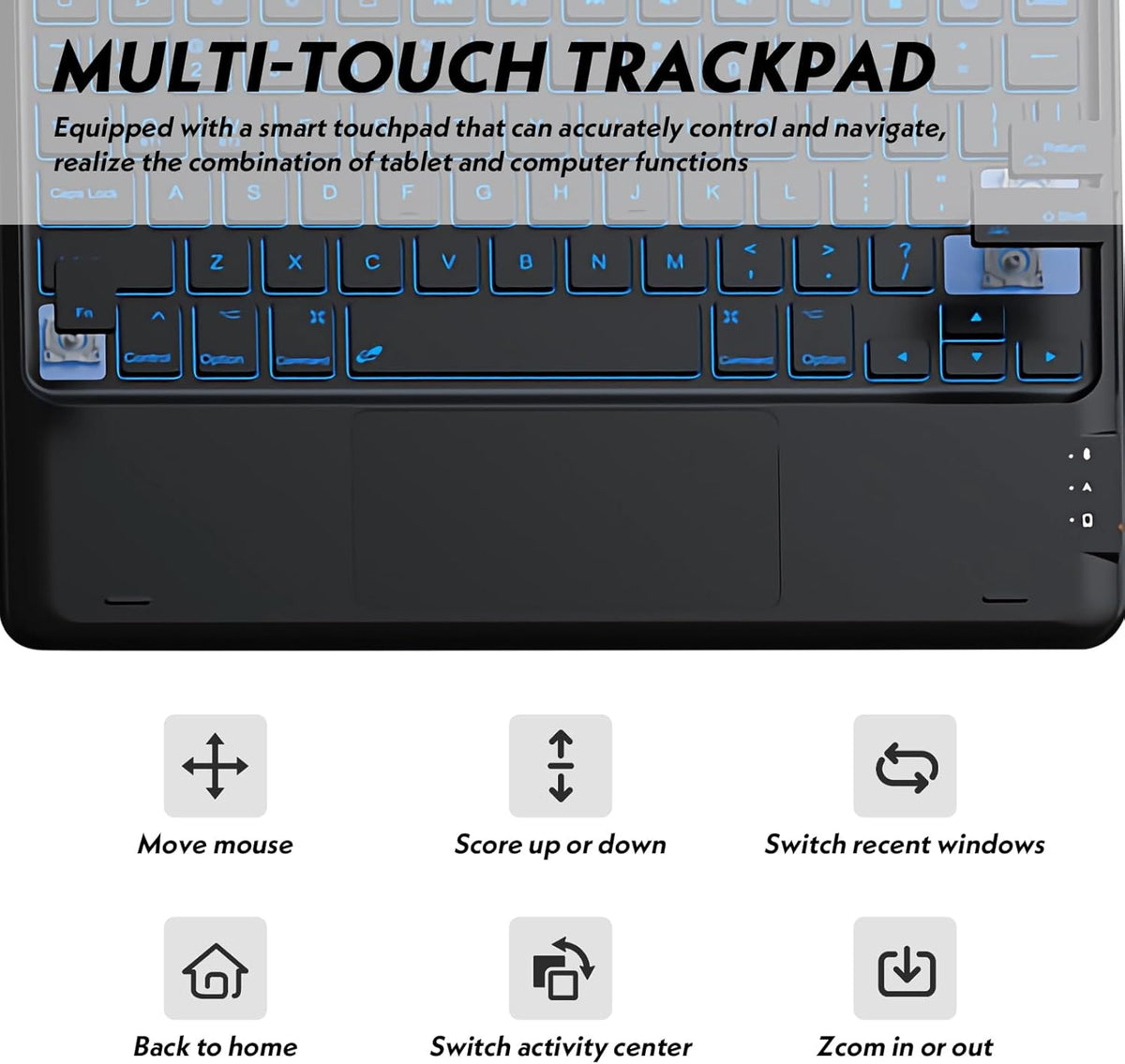 Keyboard Case for iPad Pro 12.9 Inch 2017/2015 (1st & 2nd Generation), 7 Color Backlit, Multi-Touch Trackpad, Detachable Wireless with Pencil Holder Stand Folio Keyboard Cover, Black