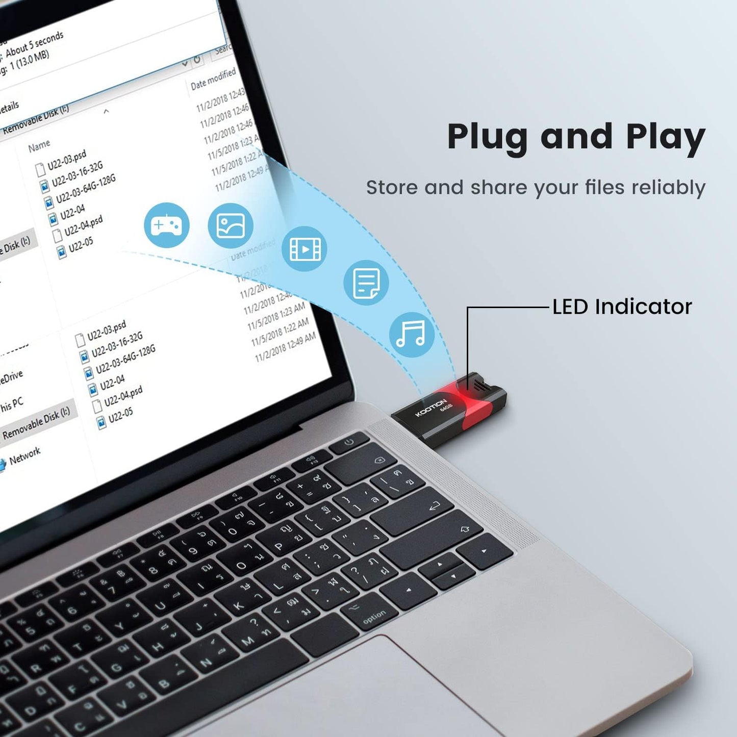 KOOTION Flash Drive 64 GB USB 3.0 Flash Drive Thumb Drive Retractable 64G Memory Stick Ultra High Speed USB Stick Rugged Jump Drive with LED Indicator for Data Storage and Transfer