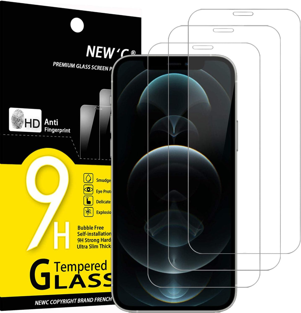 NEW'C 3 Pack Designed for iPhone 12 Pro Max Screen Protector (6.7"), Enhanced Tempered Glass Protection, Case Friendly Anti Scratch Bubble Free Ultra Resistant