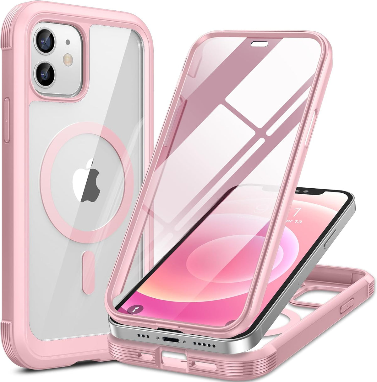 Miracase Magnetic for iPhone 12 mini Case, [360 Full-Body Protection & Complete Camera Guard], Drop & Scratch-Resistant, Shockproof, Stylish Clear iPhone Case, iPhone 12 mini Cover, Gray Pink
