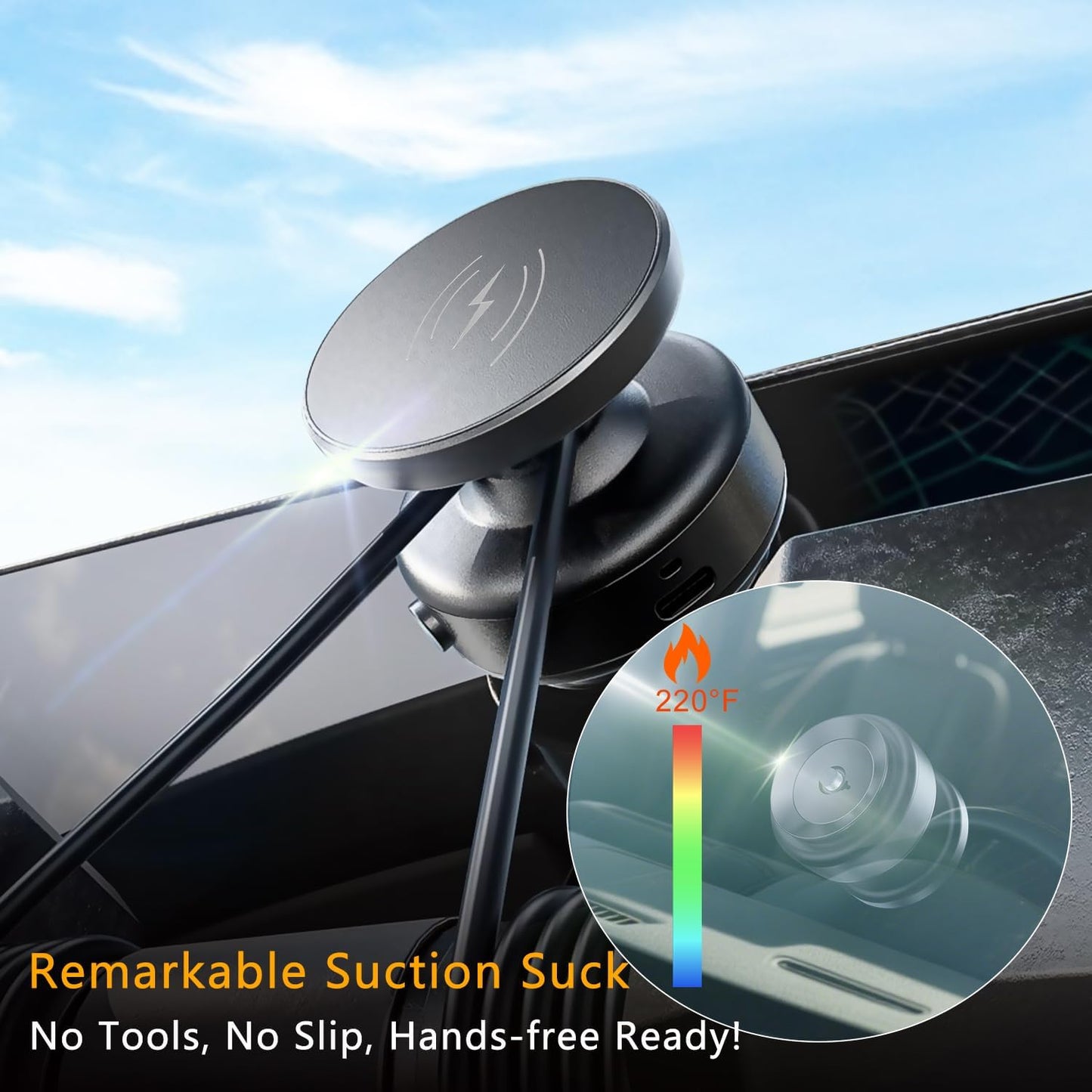 15W Wireless for MagSafe Car Mount Charger, 360° Adjustable Vacuum Magnetic Phone Holder Car Charger for iPhone 16 15 14 13 12, Suction Cup Phone Mount for Gym/Mirror
